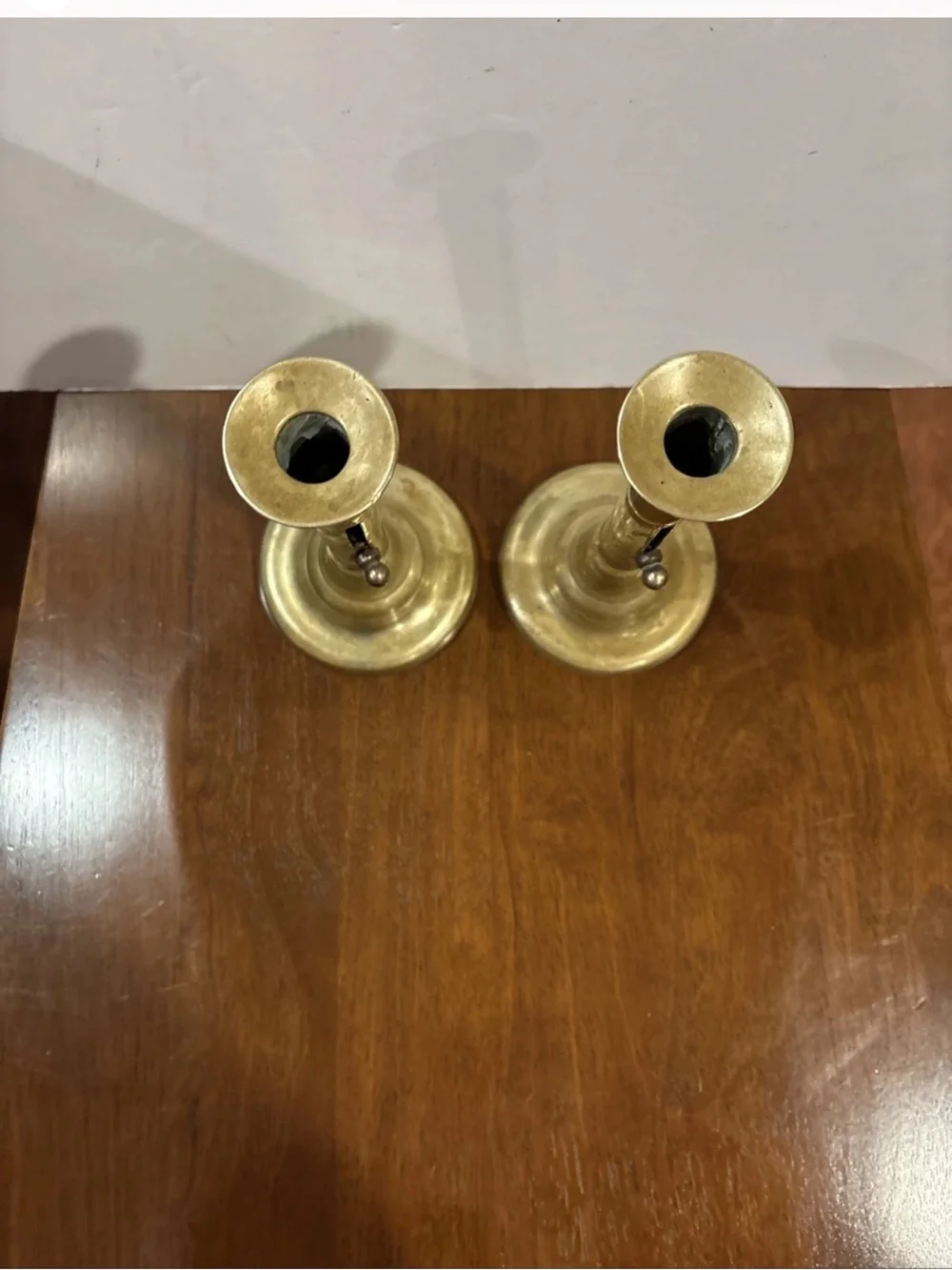 Pair of Antique European Adjustable Brass Candlesticks Push Up